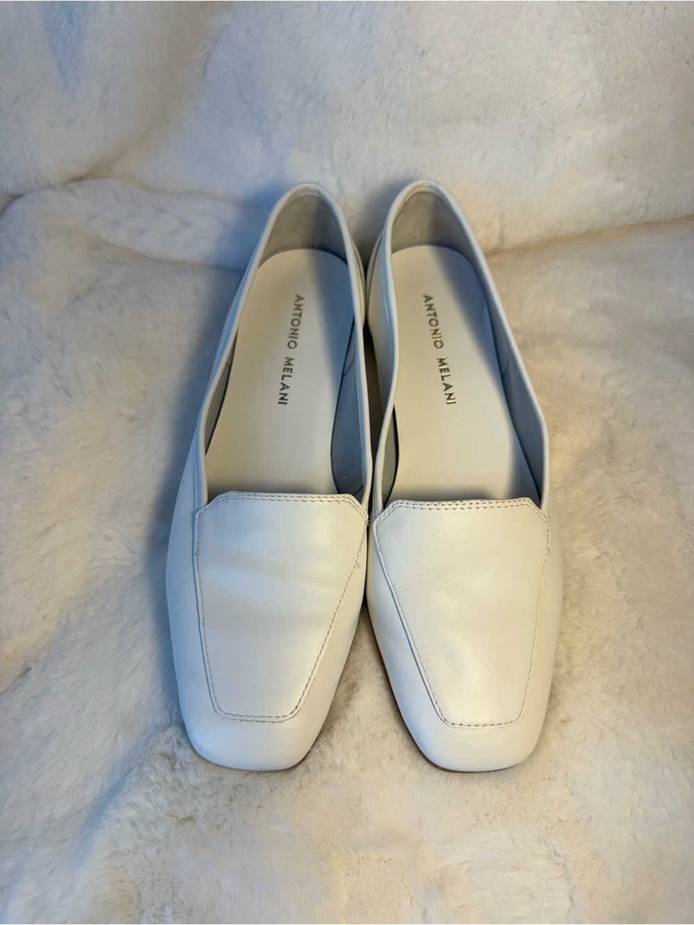 Antonio Melani White Leather Square-Toe Loafers Size 6.5